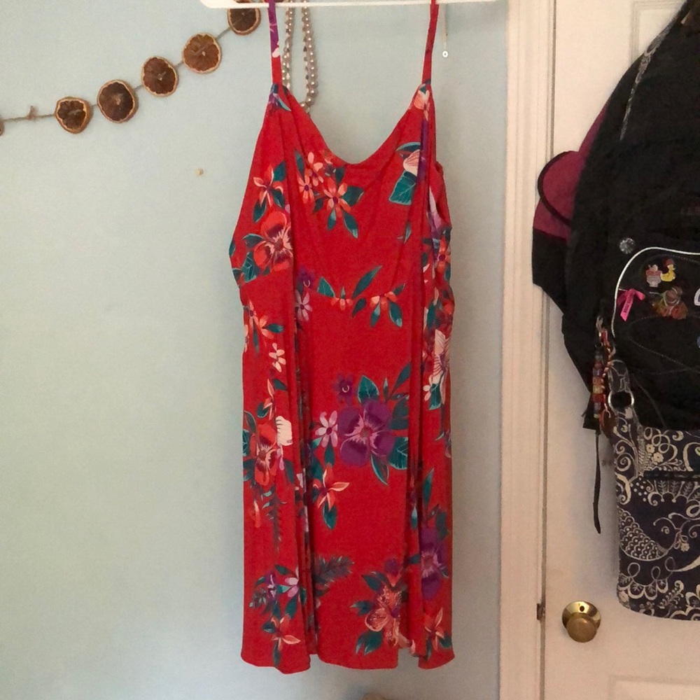 Old Navy | Red Floral Print Smocked Back Mini Dress Women XL